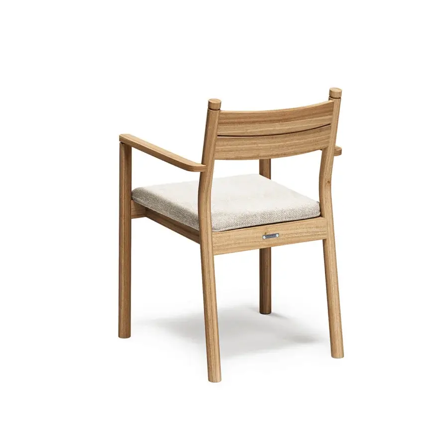 Exceptional Atmosphera Panama armchair crafted in natural timber with a satin sheen and a light beige woven seat cushion