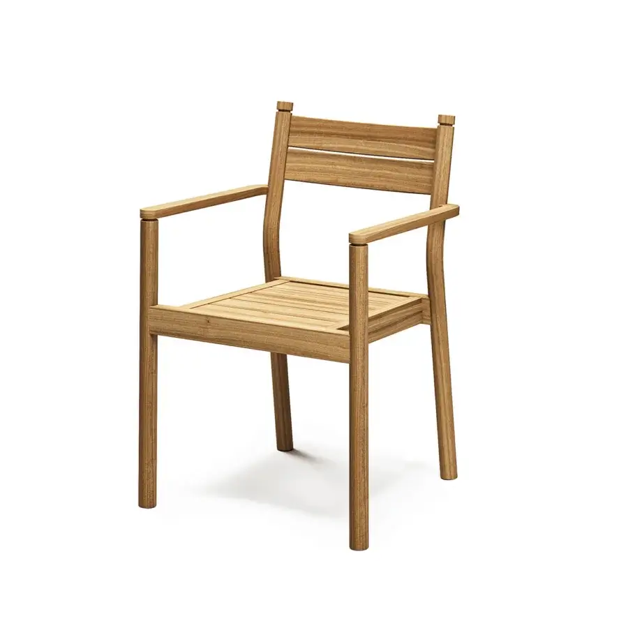 Elegant Atmosphera Panama armchair crafted in medium-brown timber with horizontal slats and a satin finish