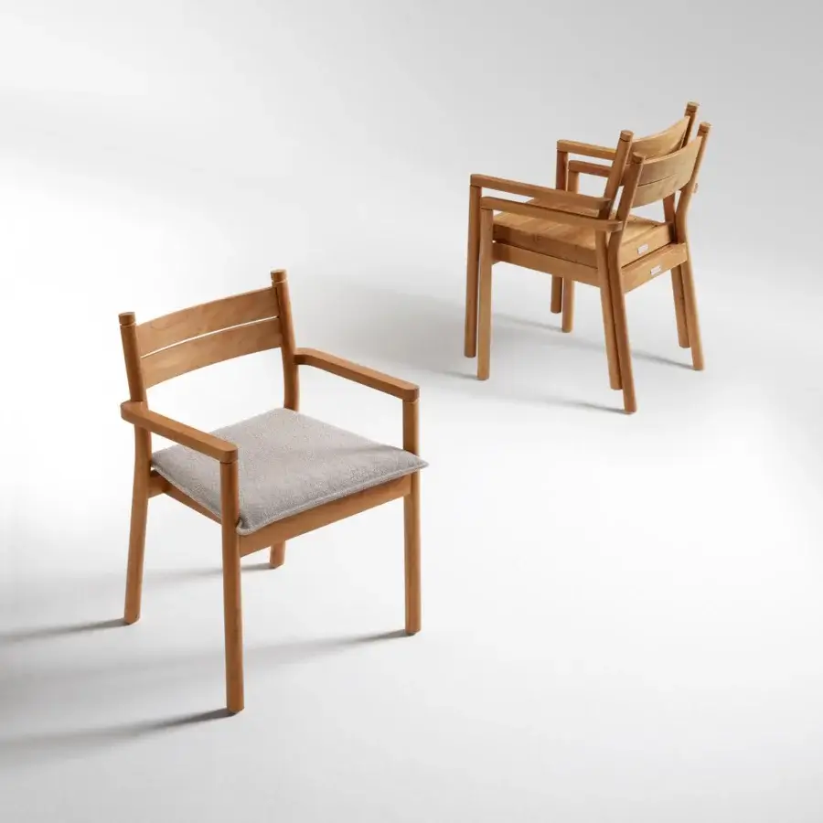 Exceptional Atmosphera Panama armchair with sculpted timber frame and comfortable neutral gray textured seat cushion