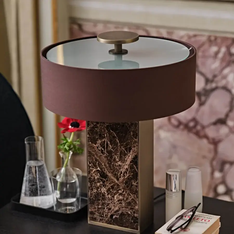 Captivating Black Tie Diva table lamp with Emperador marble and polished brass crafted in a harmonious balanced design