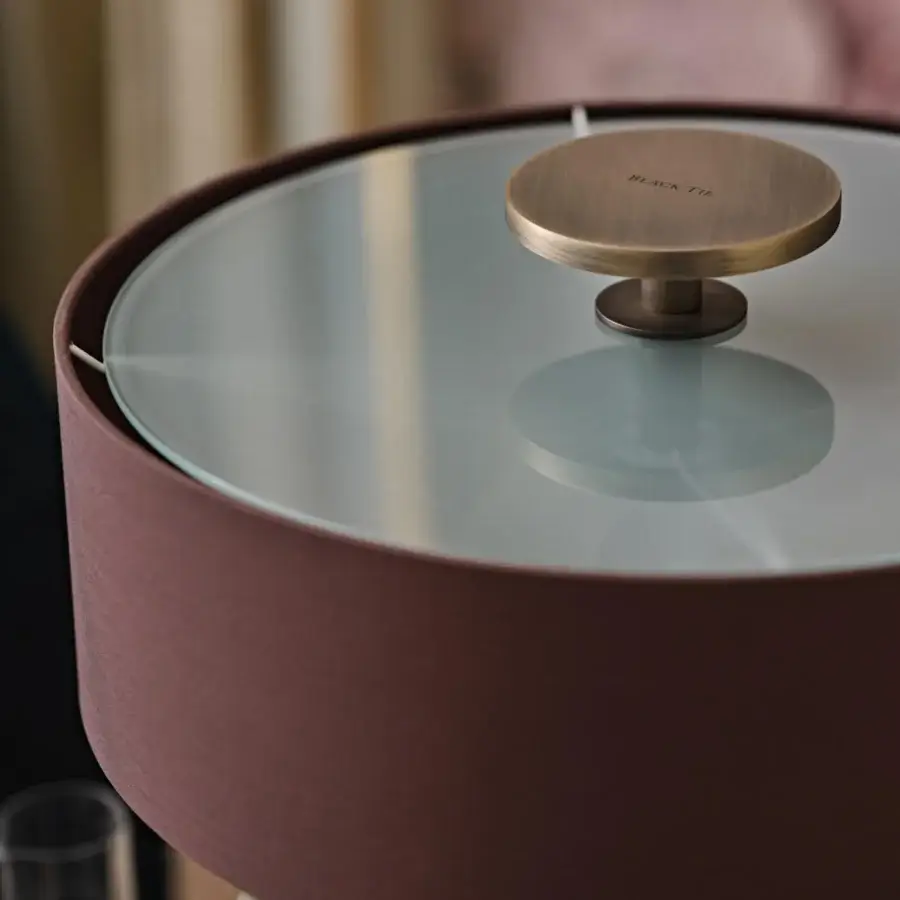 Superior Black Tie Diva table lamp with Emperador marble and a rich brown hard-fabric lampshade crafted in Italy