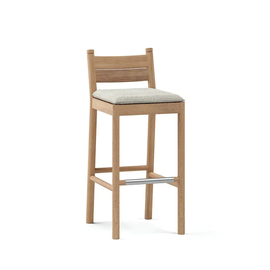 Distinguished Atmosphera Panama stool crafted in wood with satin finish and light grey seat cushion