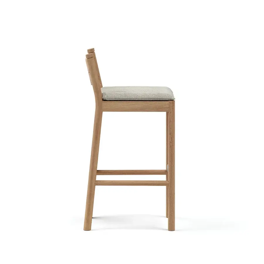 Exceptional Atmosphera Panama stool built in timber with satin finish and light beige seat cushion
