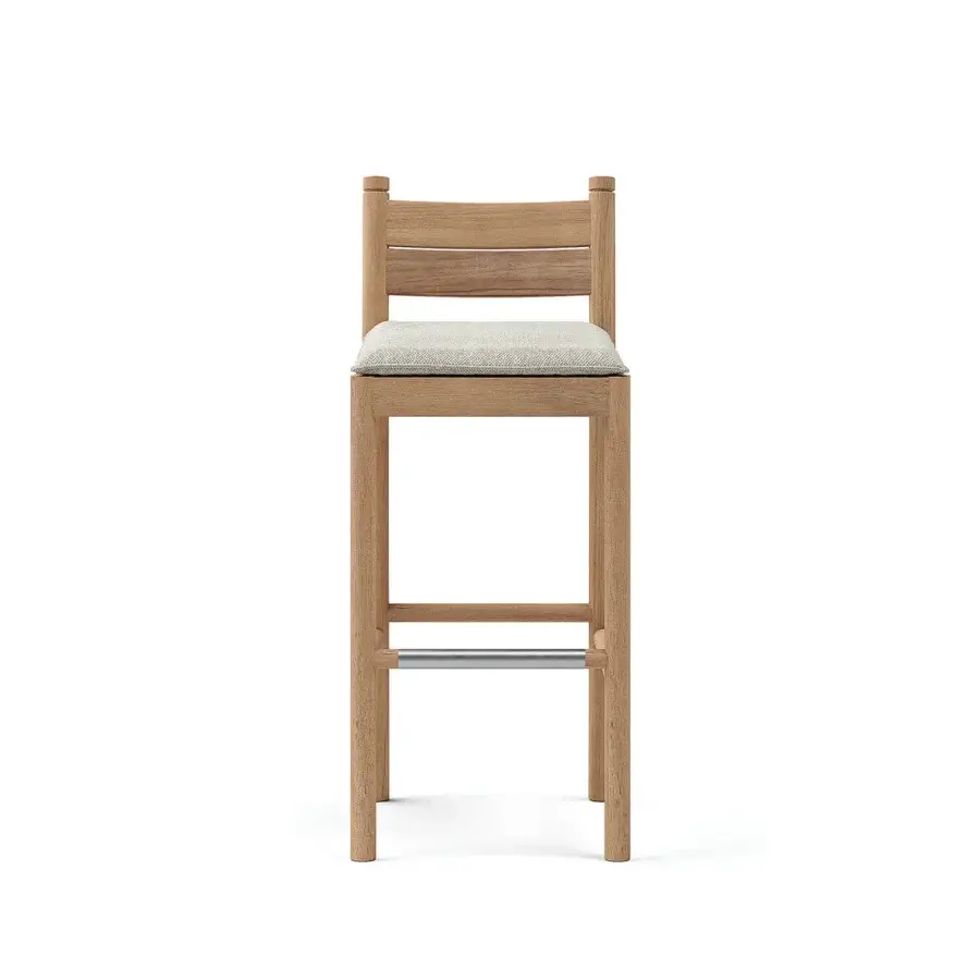 Luxury Atmosphera Panama stool crafted in timber with satin finish and neutral grey cushion