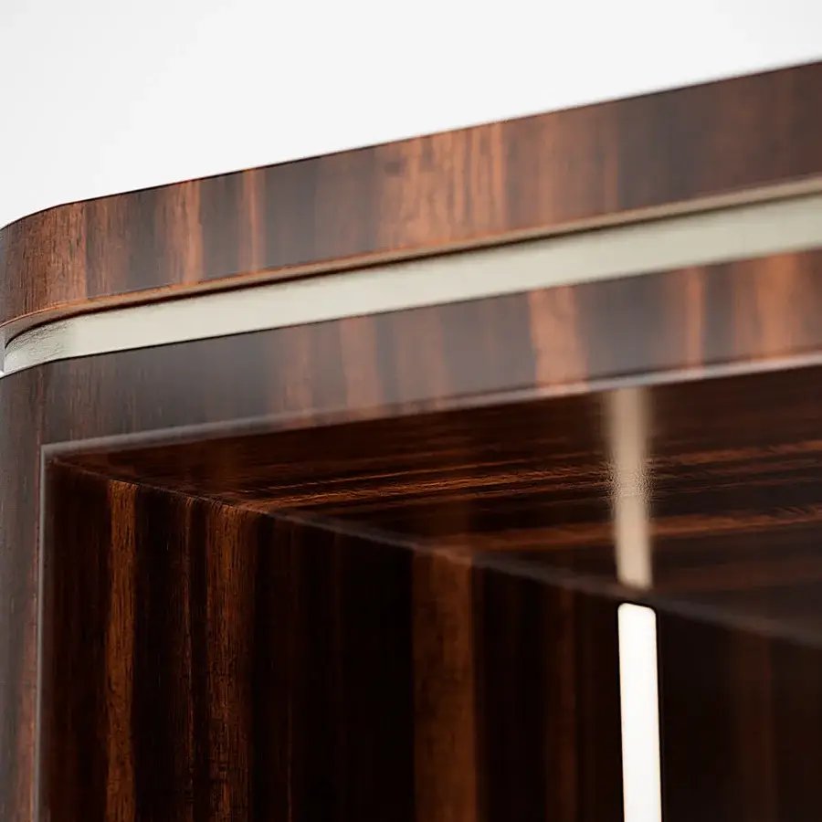Elegant Capital Aurelia sideboard crafted in dark brown wood essence with polished metallic details and bronzed glass doors