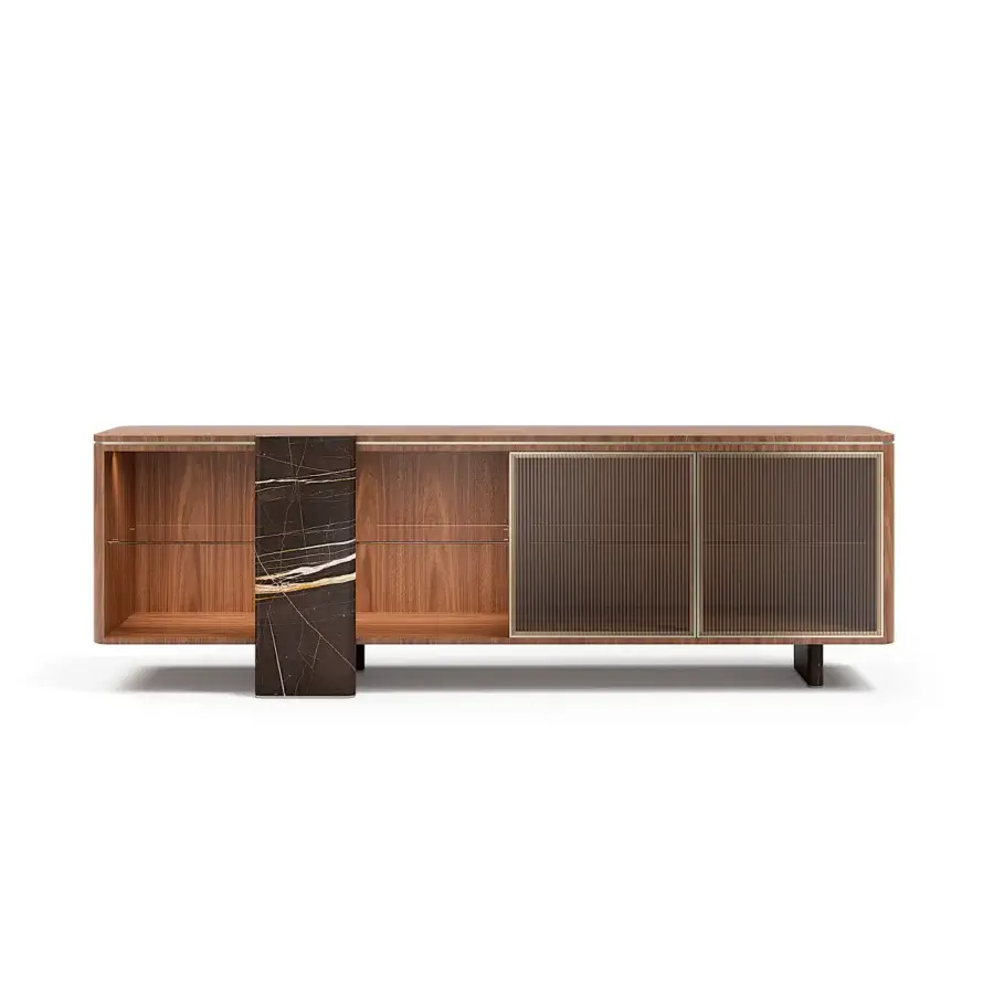 Superior Capital Aurelia sideboard built in wood essence with bronzed glass doors and striking marble legs, satin finish