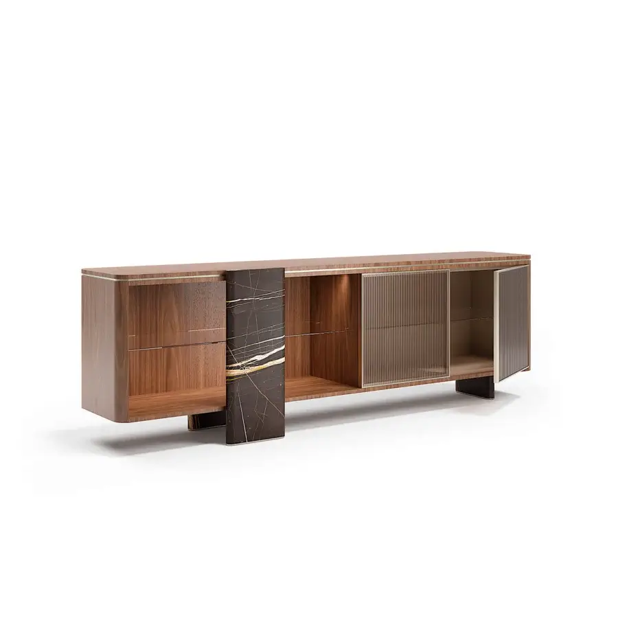 Superior Capital Aurelia sideboard crafted in wood essence with bronzed glass doors and marble legs, finished with a satin sheen