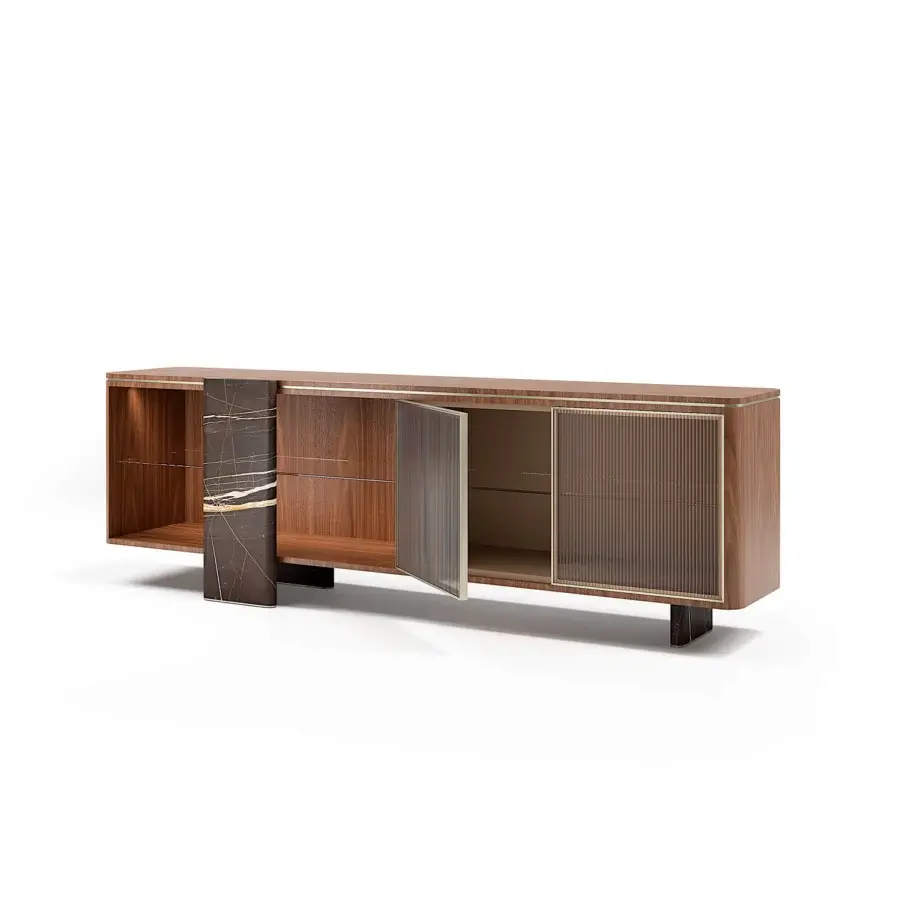 Elegant Capital Aurelia sideboard crafted in wood essence with bronzed glass doors and marble legs, finished with a satin sheen