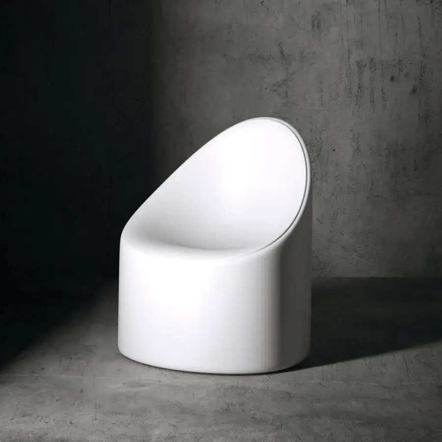 Distinguished Serralunga Bay Lounge chair crafted in pure white LLDPE with exclusive Moleskin finish for resilient comfort