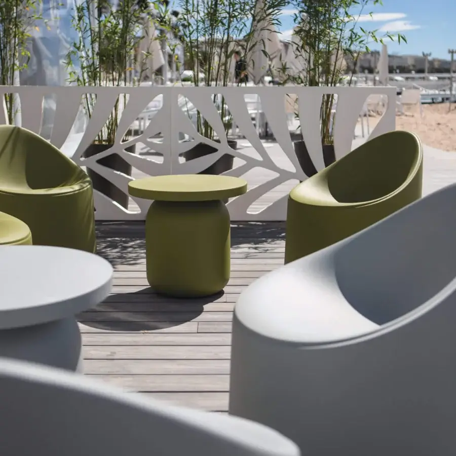 Distinguished Serralunga Bay Lounge chair in muted green LLDPE with refined Moleskin finish and sculpted silhouette