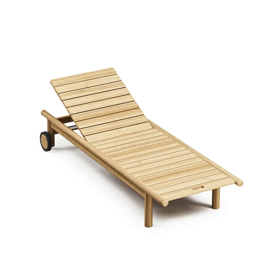 Distinguished Atmosphera Panama lounger crafted in warm beige teak wood with a smooth satin finish for outdoor relaxation