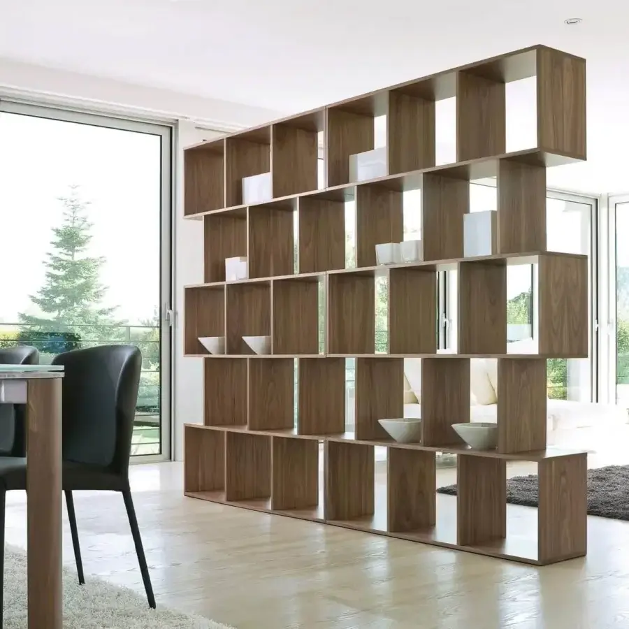 Distinguished Ivano Antonello Italia bookcase with geometric modules in wood and satin finish