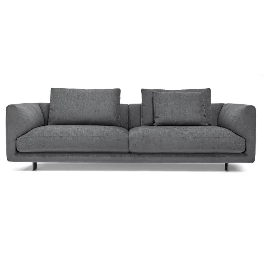 Elegant Arketipo Self Control sofa with textured medium gray textile upholstery and sleek dark metal base