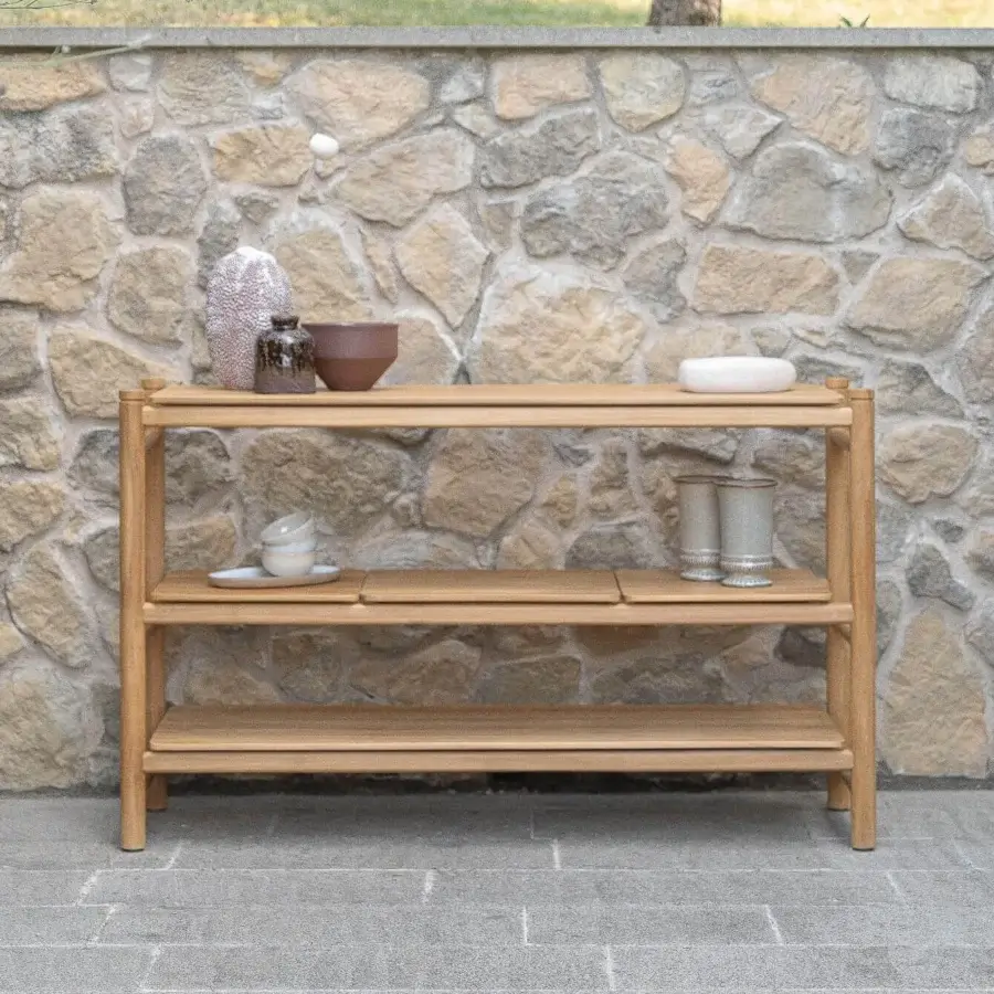 Distinguished Atmosphera Panama console crafted with timber exhibiting warm medium-brown tone and smooth satin finish