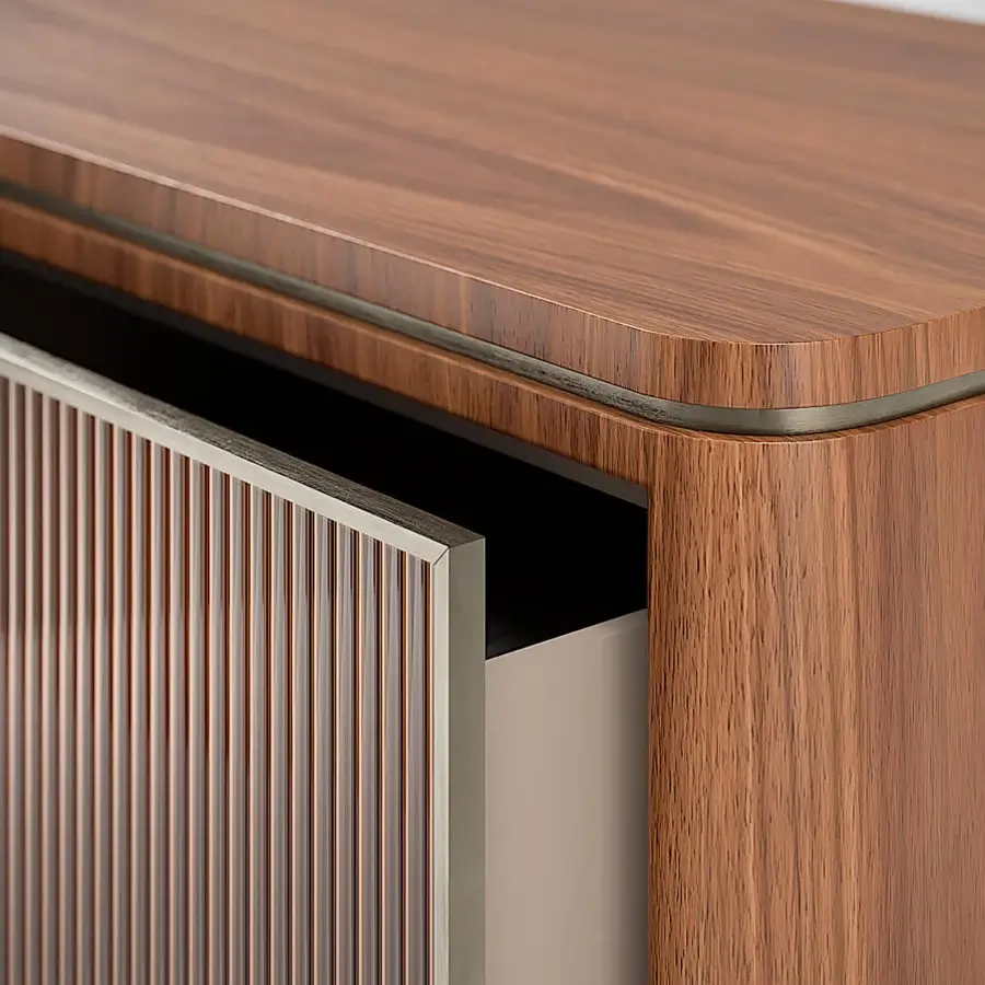 Superior Capital Aurelia TV stand built in wood essence with bronzed glass-fronted drawers and satin finish