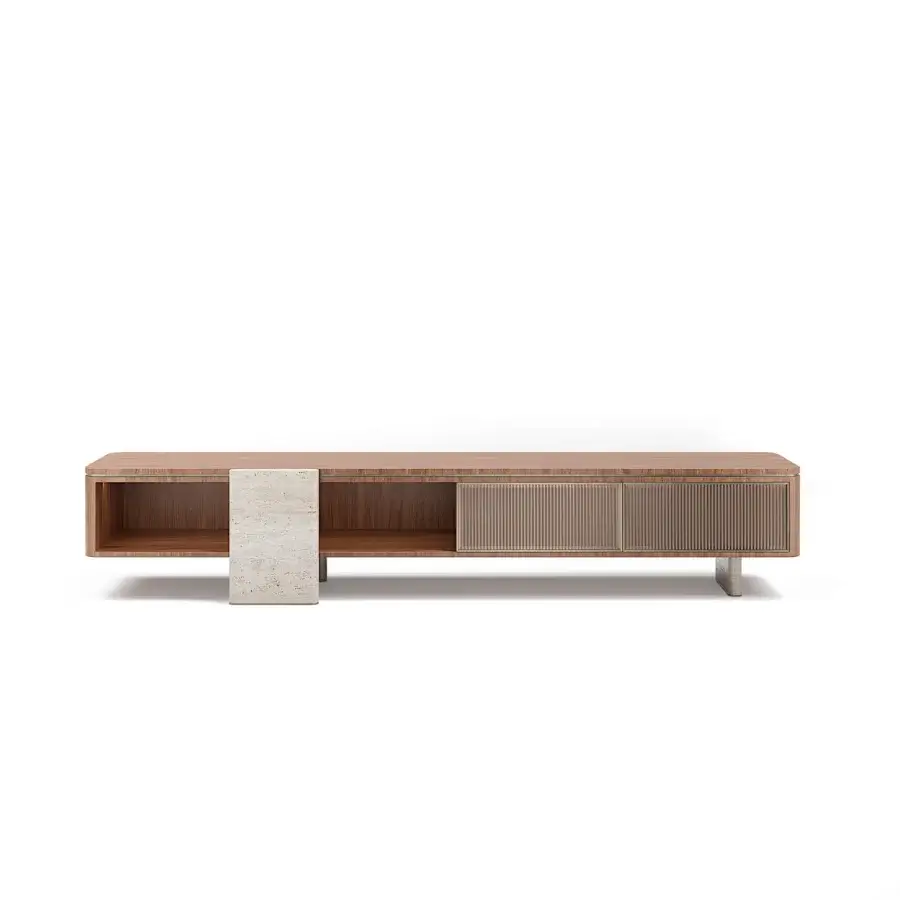 Superior Capital Aurelia TV stand crafted in wood essence with marble legs and satin finish