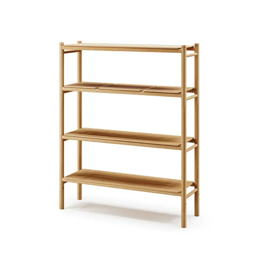 Distinguished Atmosphera Panama cabinet built with warm timber and a satin finish, showcasing a signature grooved detail with removable shelves