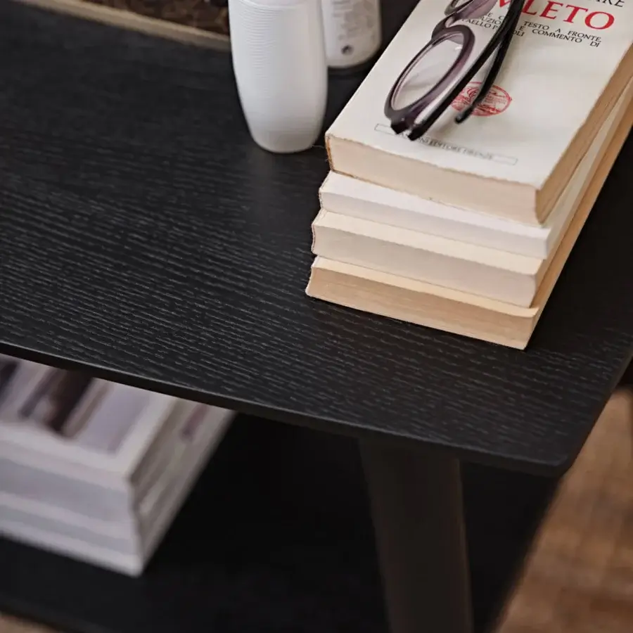 Superior Black Tie Alfio nightstand crafted in wood with matte black finish and sleek angular silhouette