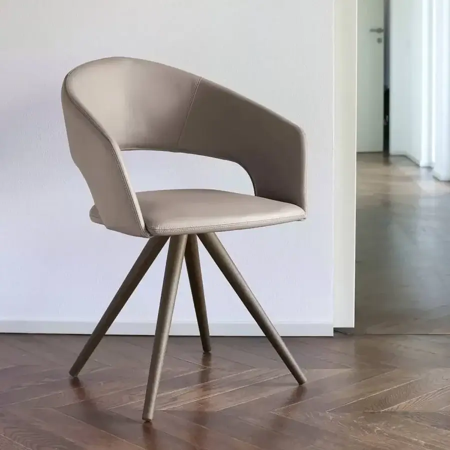 Superior Ivano Antonello Italia Arena armchair with taupe synthetic leather upholstery and satin lacquered solid wood legs