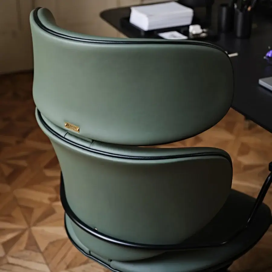 Exceptional Black Tie Asia Office chair with muted olive-green textile upholstery and black metal base crafted in Italy