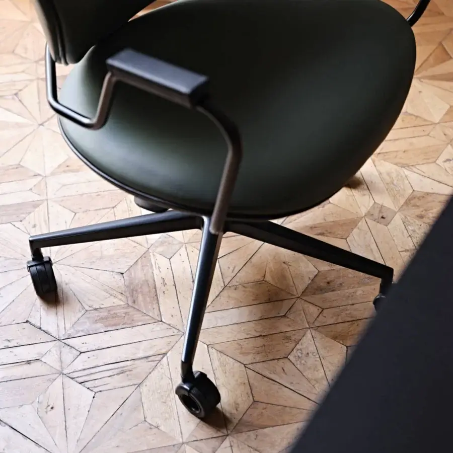 Distinguished Black Tie Asia Office chair with dark olive green matte synthetic upholstery and dark matte metal frame crafted in Italy