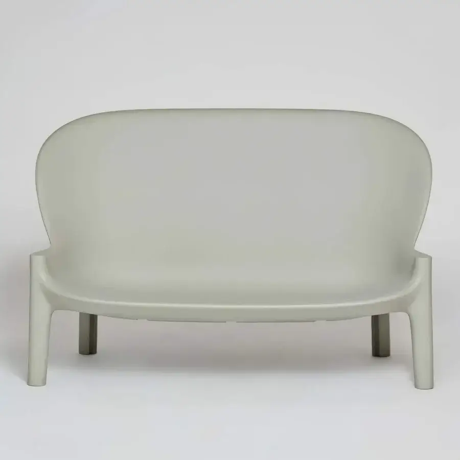 Remarkable Serralunga Balzac sofa with a low organic silhouette built in LLDPE with a matte sage green finish