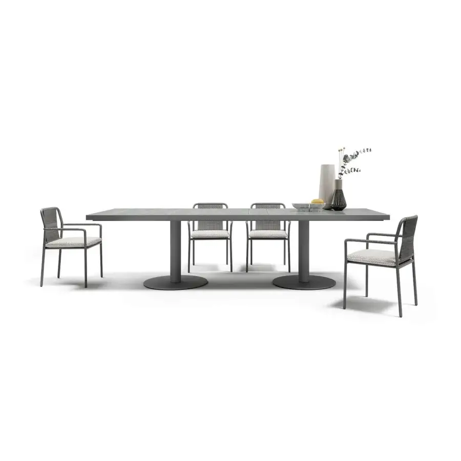 Superior Atmosphera Pantagruel table with a matte gray glazed ceramic surface and solid aluminum base