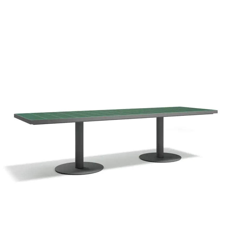 Exceptional Atmosphera Pantagruel table with a deep green glazed ceramic top and robust solid aluminum base