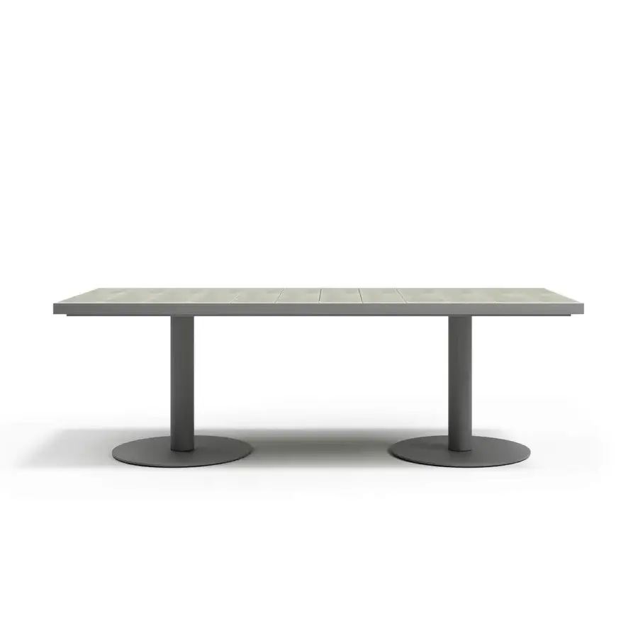 Superior Atmosphera Pantagruel table with a muted gray glazed ceramic top and robust solid aluminum base