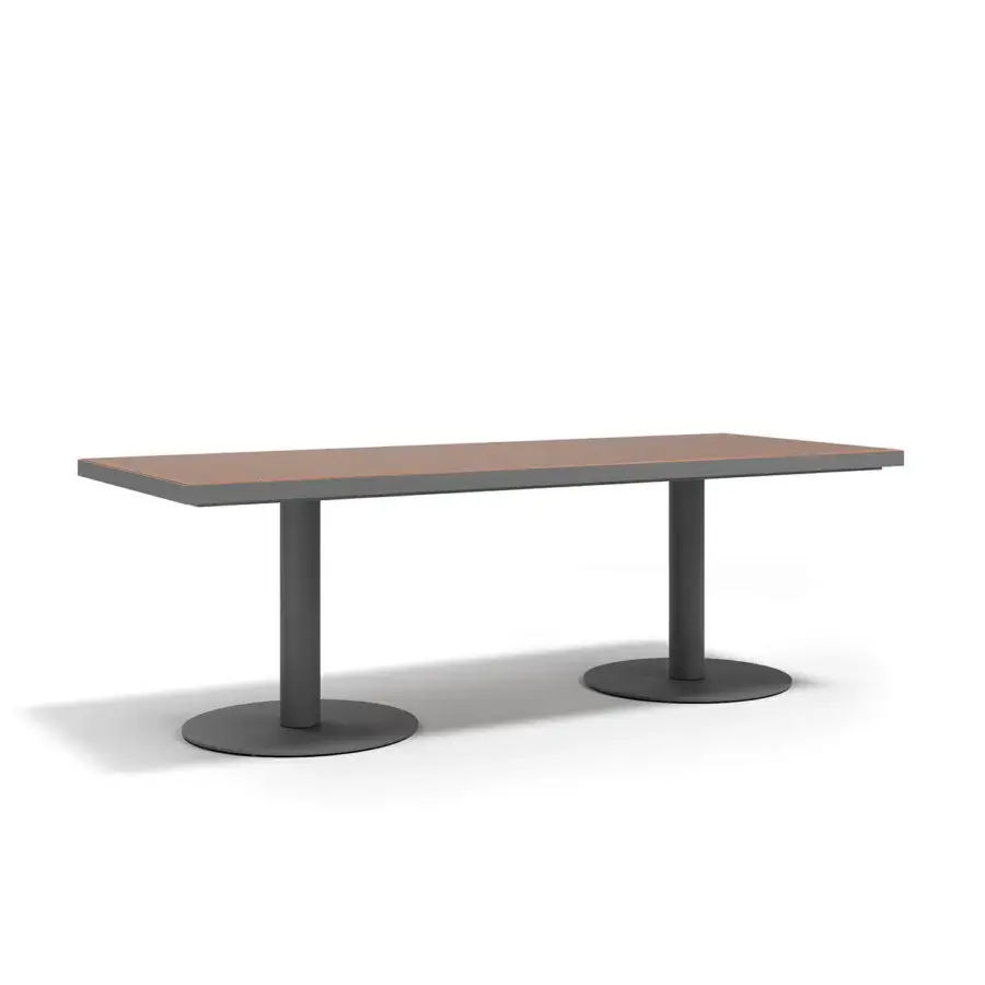 Refined Atmosphera Pantagruel table with reddish-brown glazed ceramic and dark satin aluminum base