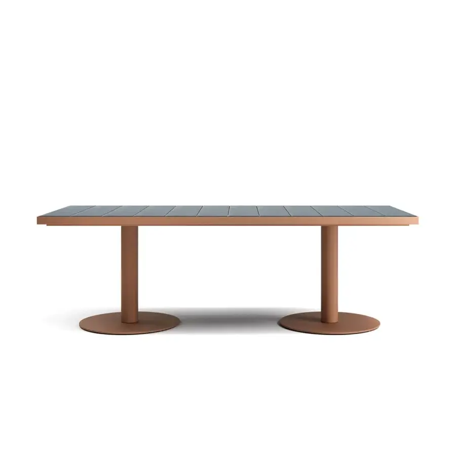 Exceptional Atmosphera Pantagruel table with a glazed ceramic top in muted teal and blue-green with a solid aluminum base
