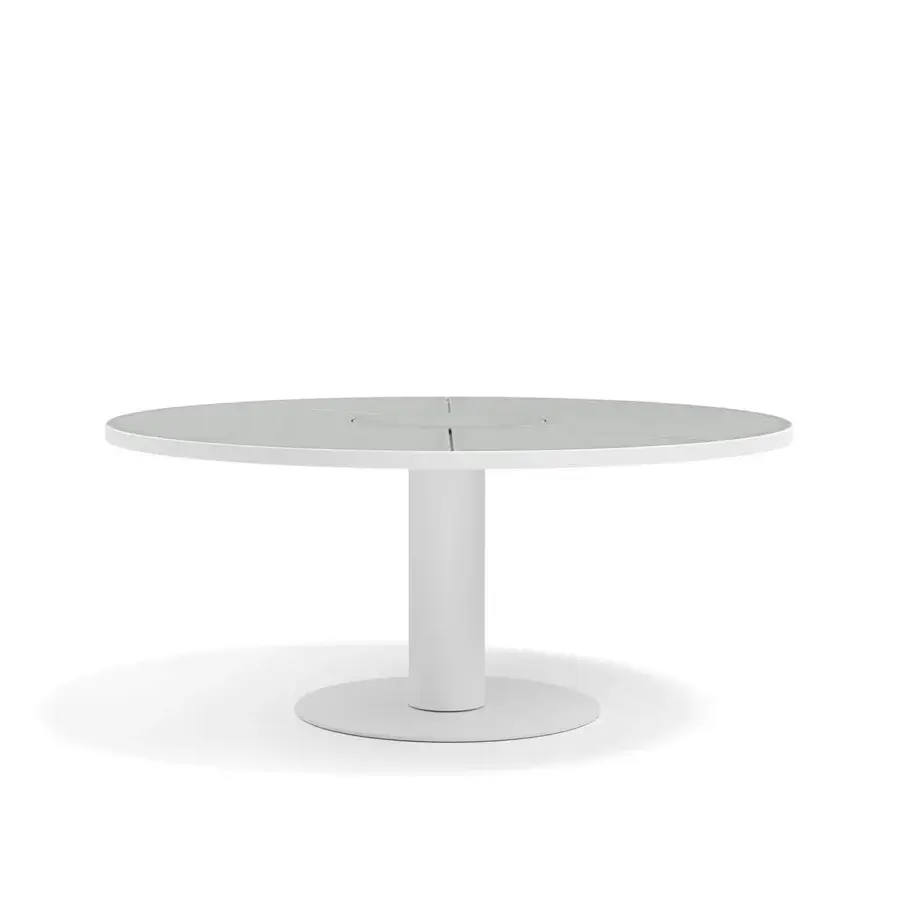 Superior Atmosphera Pantagruel round table with glossy glazed lava stone tabletop and solid aluminum base crafted in Italy