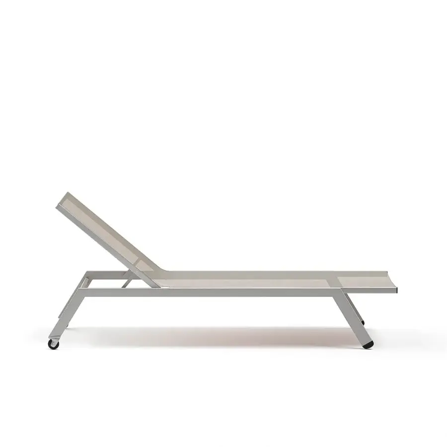 Elegant Atmosphera Maxim chaise lounge with aluminum frame and breathable light neutral gray Textilene fabric finish