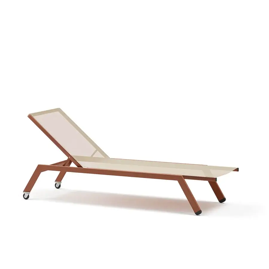 Superior Atmosphera Maxim chaise lounge with reddish-brown aluminum and light beige Textilene, crafted with an epoxy-painted finish