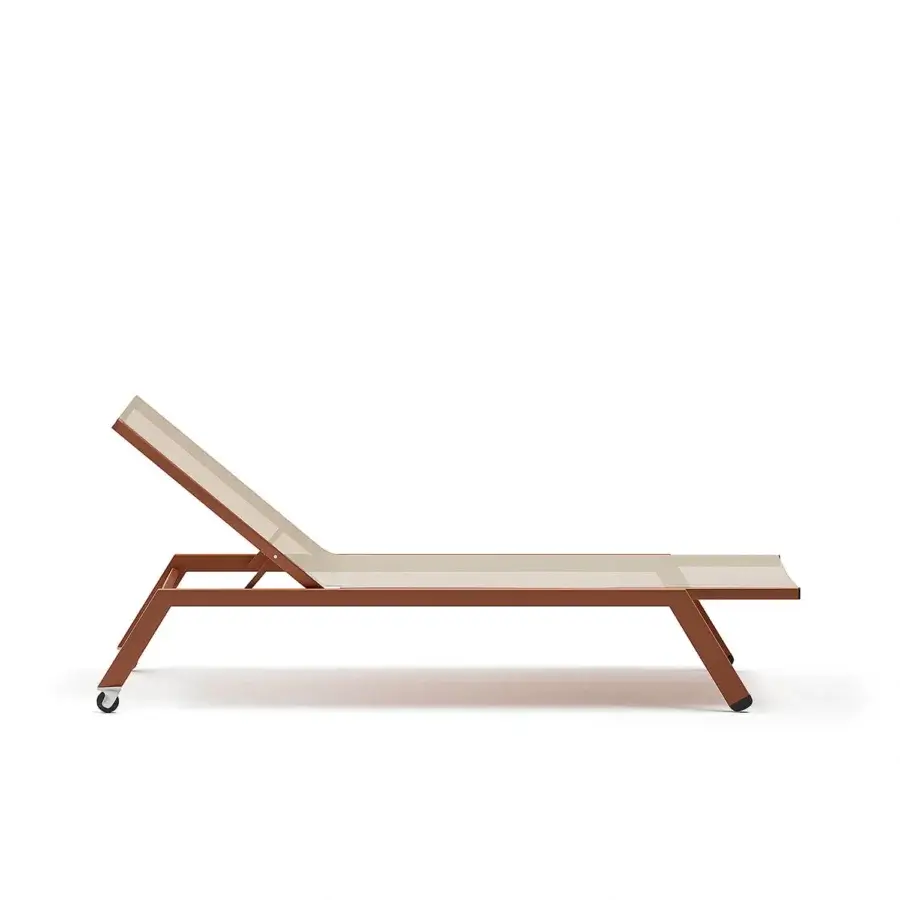 Distinguished Atmosphera Maxim chaise lounge with warm brown aluminum and light beige Textilene fabric, built with an epoxy coating