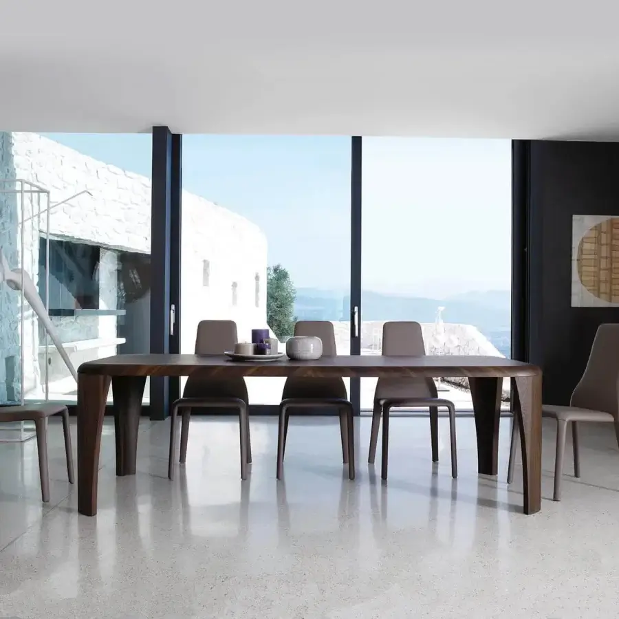 Superior Ivano Antonello Italia Igor dining table built in wood veneer with a satin dark brown textured tabletop and angled legs