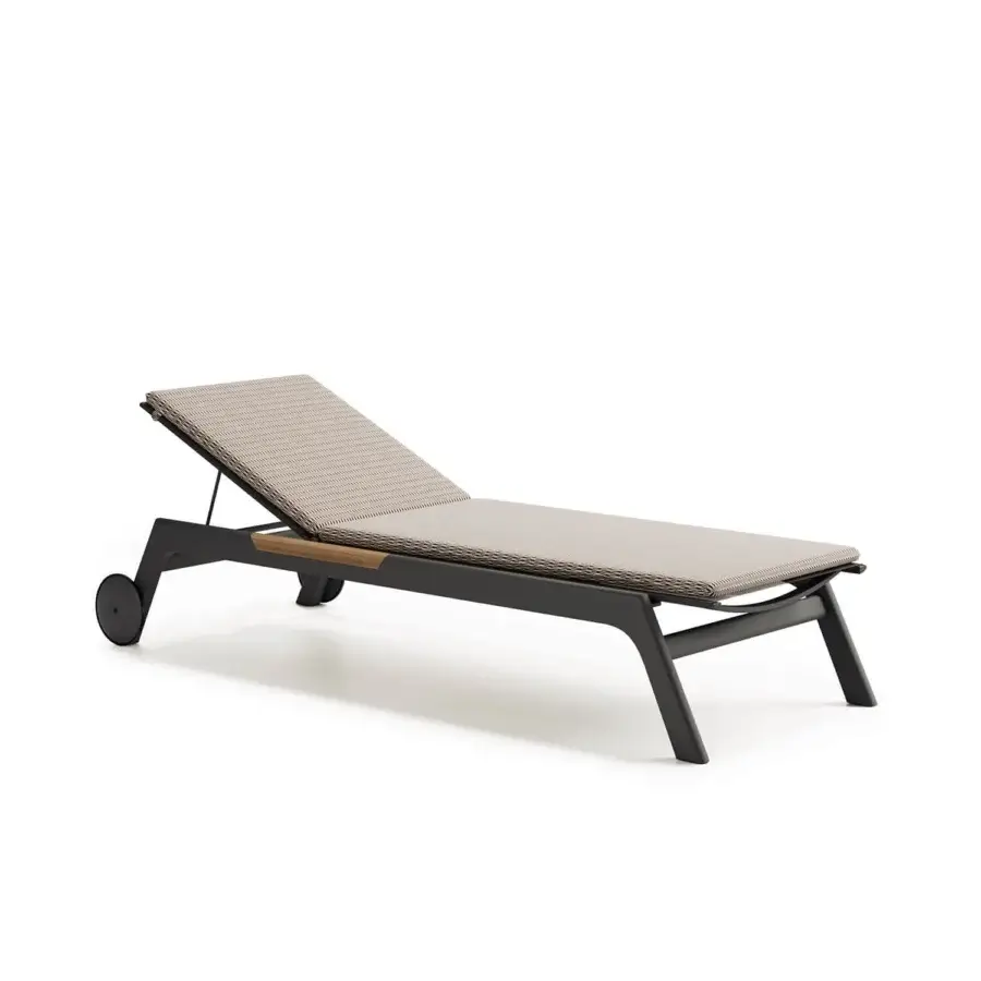Captivating Atmosphera Nevada chaise lounge with graphite aluminum, teak inserts and light beige woven textile