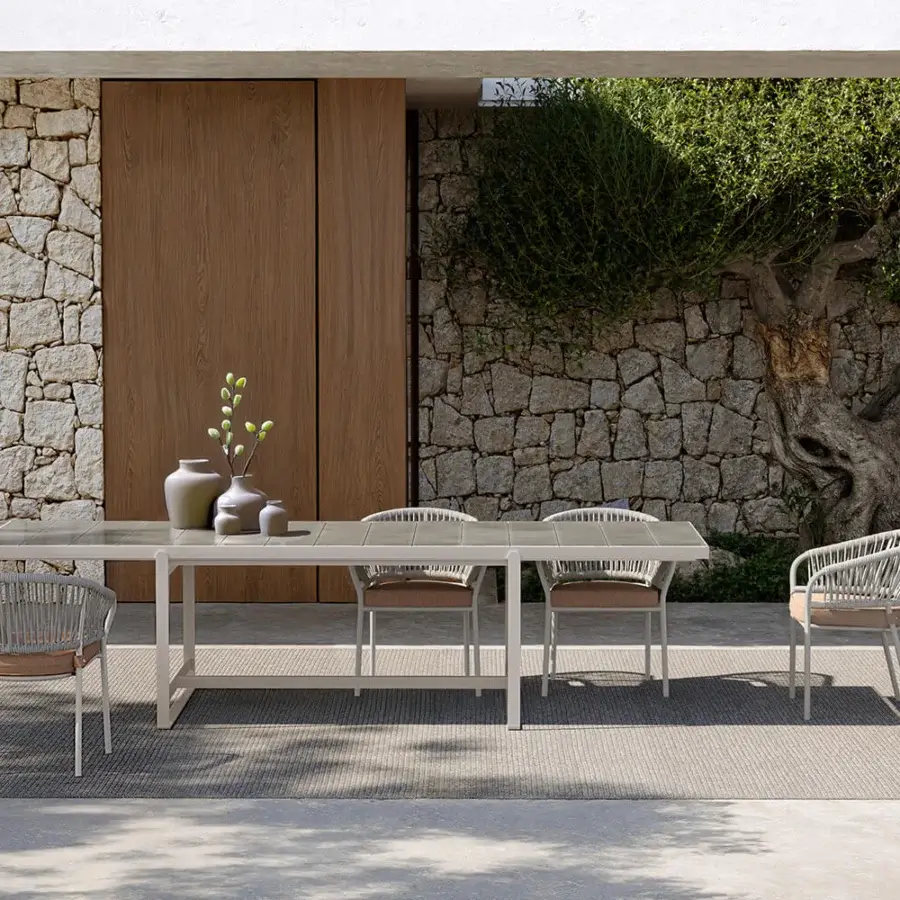 Exceptional Atmosphera Pleasure armchair with sculpted aluminum, terracotta woven textile and crisp white finish