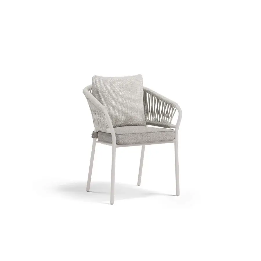 Exceptional Atmosphera Pleasure armchair with sculpted aluminum, woven rope, and crisp white finish
