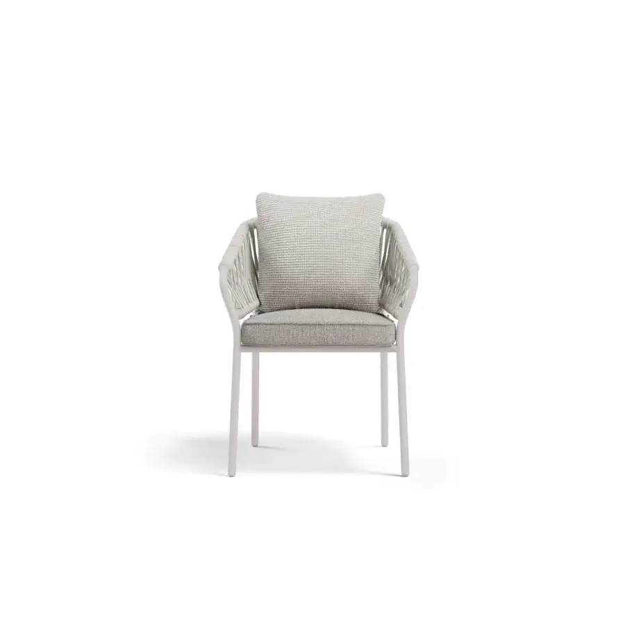 Sophisticated Atmosphera Pleasure armchair with sculpted aluminum, woven textile, and crisp white finish