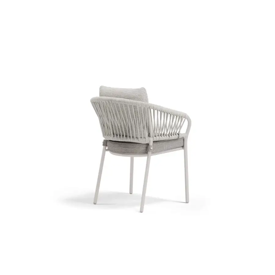 Distinguished Atmosphera Pleasure armchair with sculpted aluminum, woven light gray material, and Italian craftsmanship