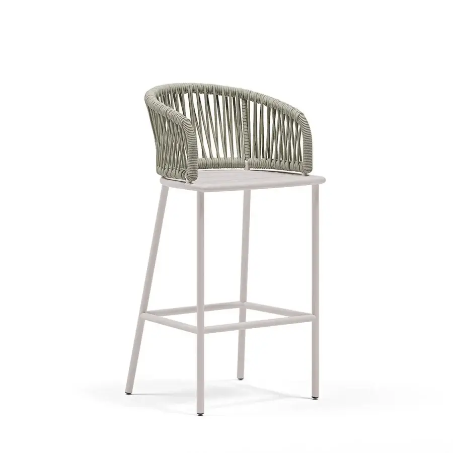 Elegant Atmosphera Pleasure stool crafted with aluminum frame and intricately woven light gray high-performance fibers with refined finish