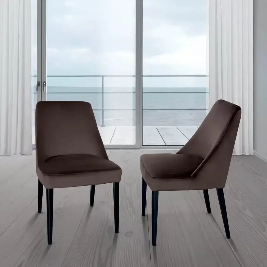 Refined Ivano Antonello Italia Ketty dining chair with muted brown fabric upholstery and dark-toned wooden legs