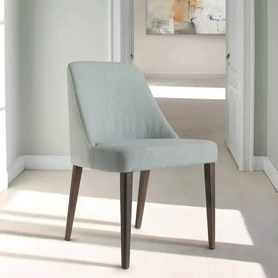 Distinguished Ivano Antonello Italia Ketty dining chair crafted with wood and pale blue-green woven fabric in a satin finish
