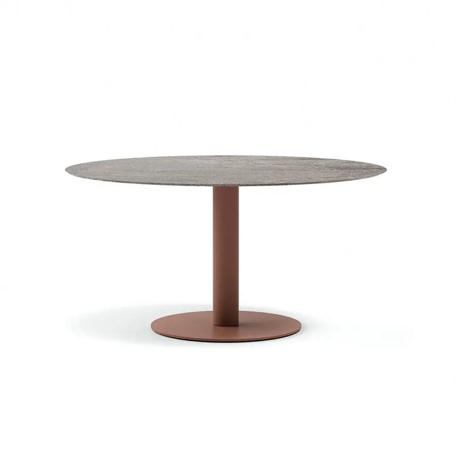 Superior Atmosphera Arena table with a patterned gres tabletop and reddish-brown solid base crafted for outdoor use