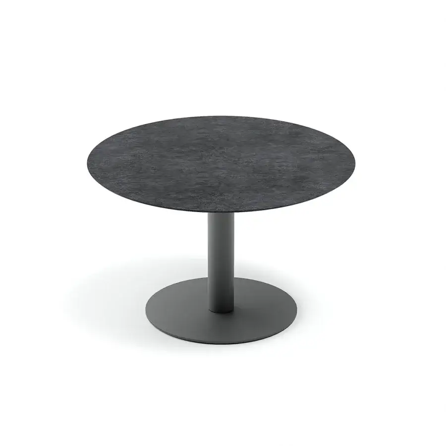 Elegant Atmosphera Arena table with a subtly textured gres tabletop and matte dark gray metal base