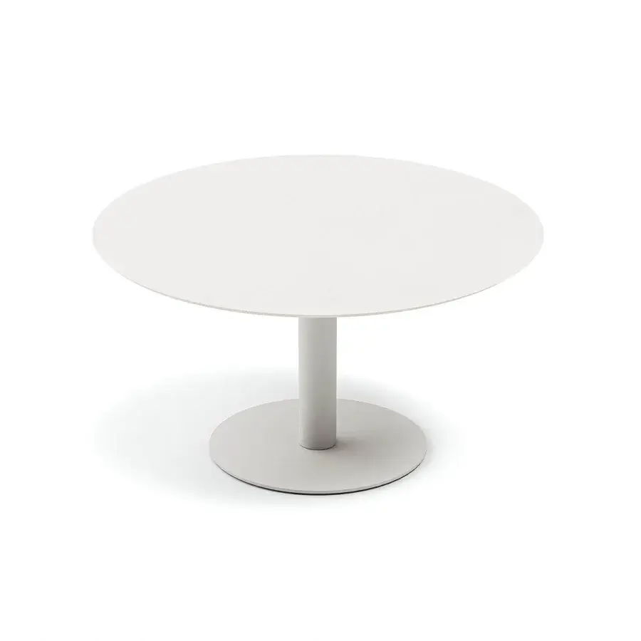 Distinguished Atmosphera Arena table with durable gres tabletop and cylindrical pedestal built with a matte off-white finish