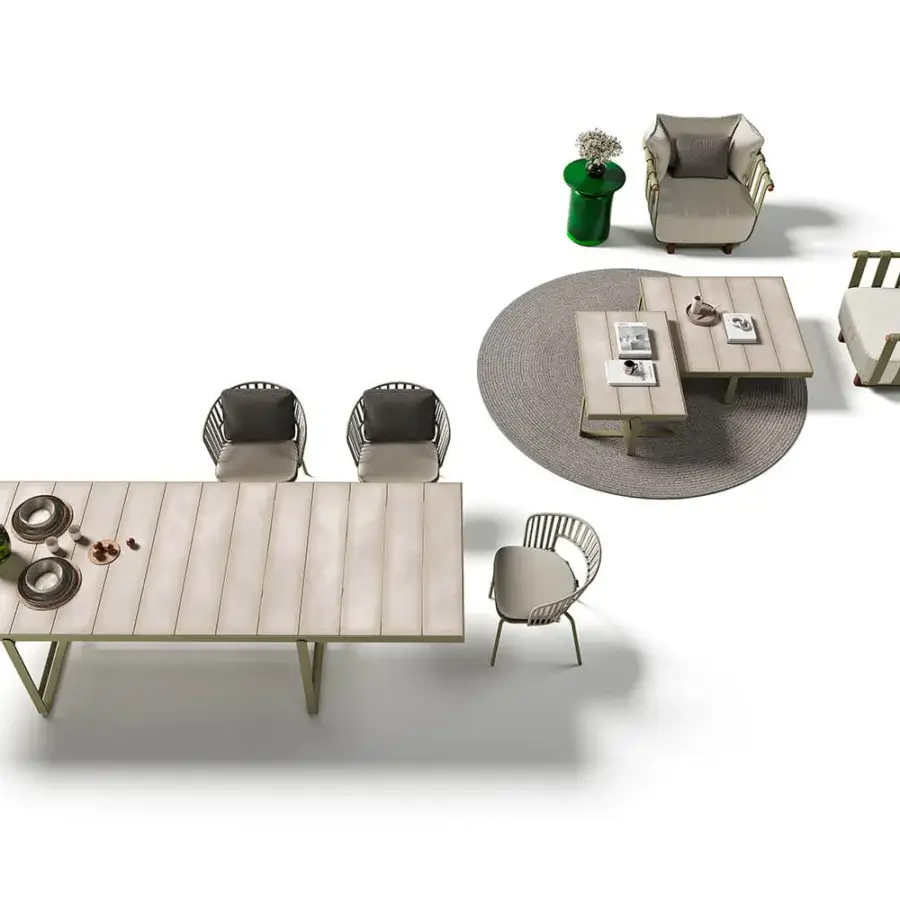Captivating Atmosphera Capri coffee table with textured light beige lava stone slats and glossy glazed finish