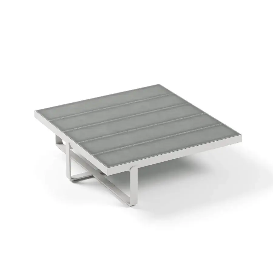 Distinguished Atmosphera Capri coffee table with grey textured glass and matte white geometric aluminum base