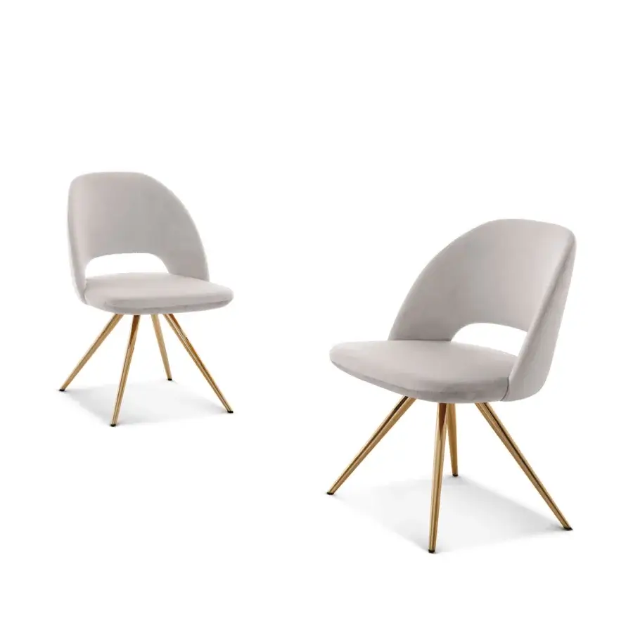 Elegant Ivano Antonello Italia Letizia chair with curved gray velvet upholstery and golden-toned metal legs